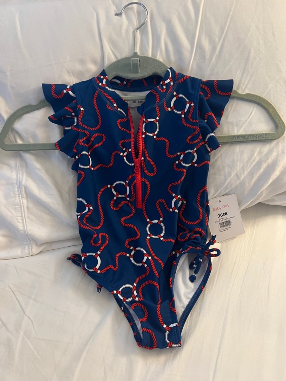 Baby Girl Navy Rope-Print One-Piece Swimsuit - 36M